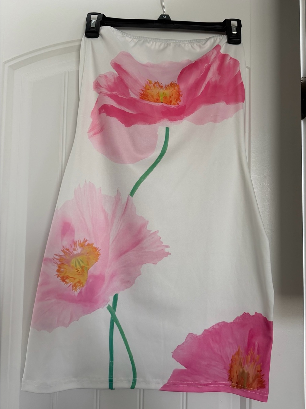 White Floral Mini Dress with Pink Poppy Print